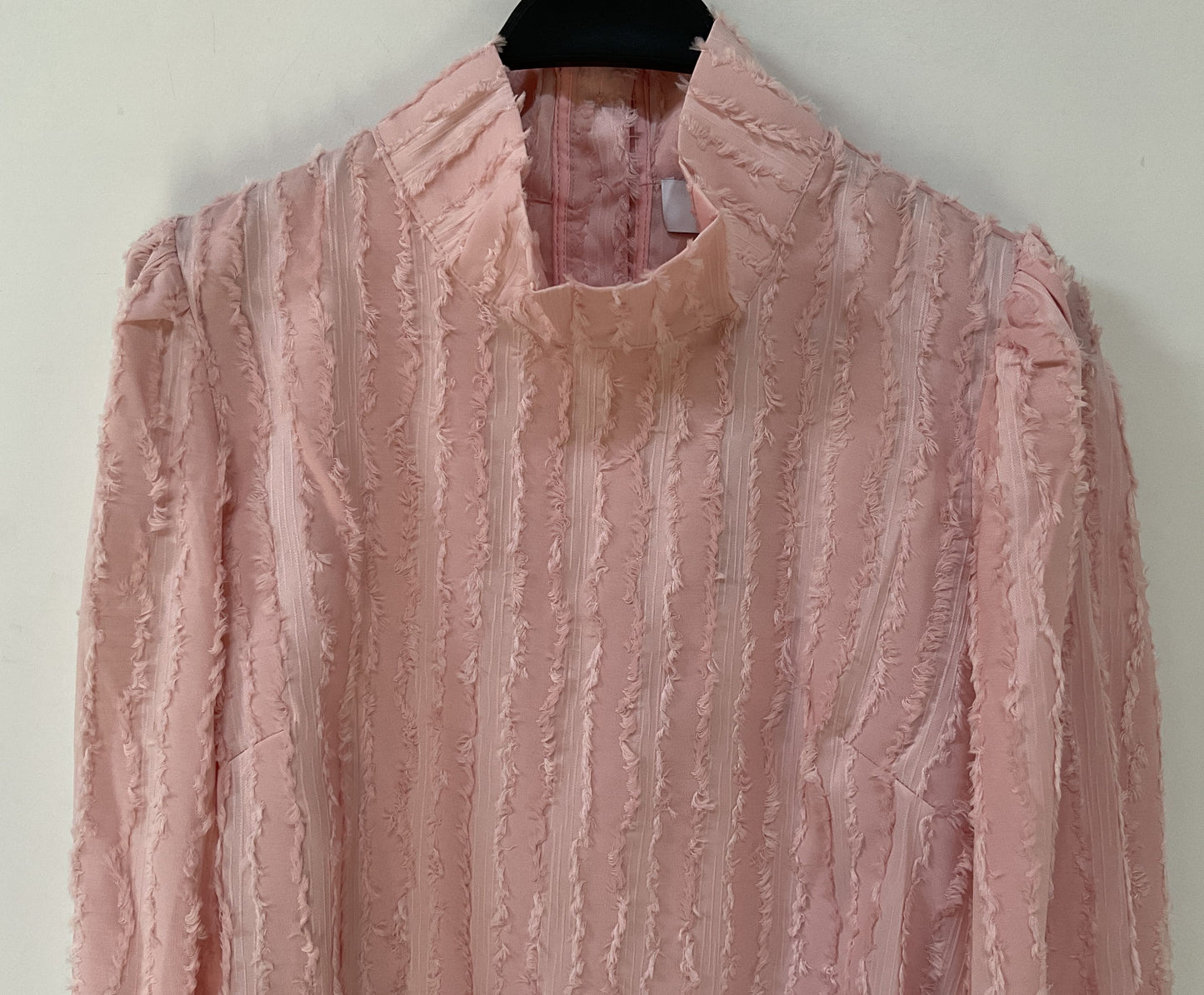 Buru Women's Pink Blush Fringe Long Sleeve Mod Top Blouse Size XS