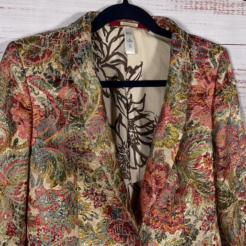 Massimo Alba Multicolor Metallic Floral Shawl Lapel Crepe Blazer Size in Desc.