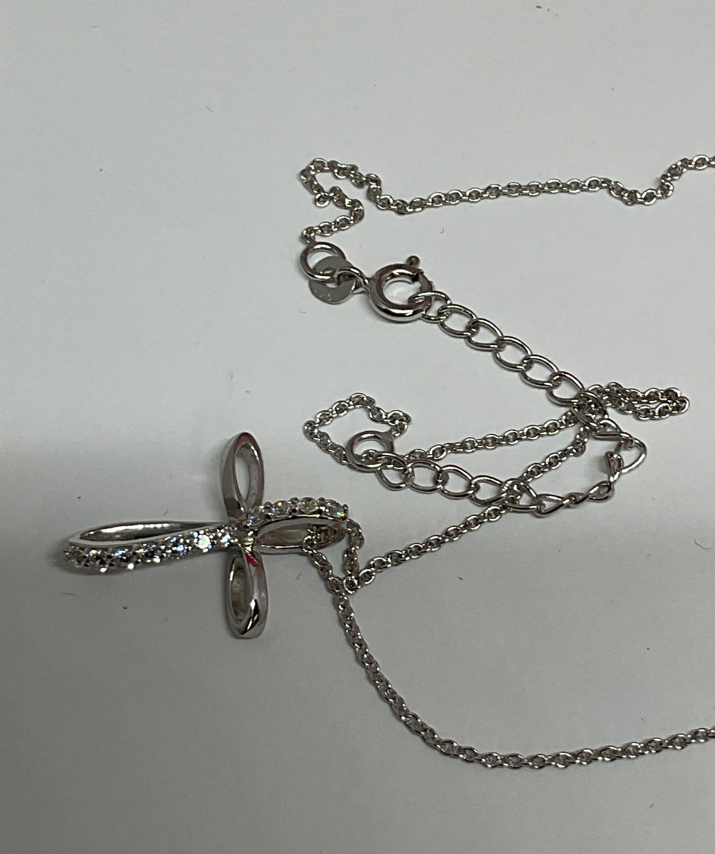 VEROZI Infinity Cross Sterling Silver Pendant Chain Necklace with CZ