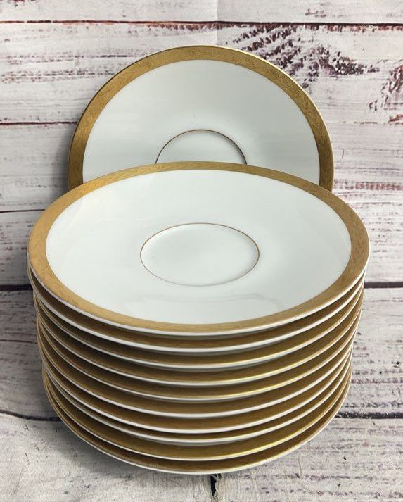 Sango Vintage Royalty Set of 11 Gold Rim Porcelain Saucers White