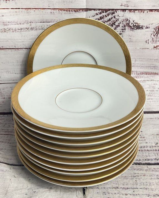 Sango Vintage Royalty Set of 11 Gold Rim Porcelain Saucers White