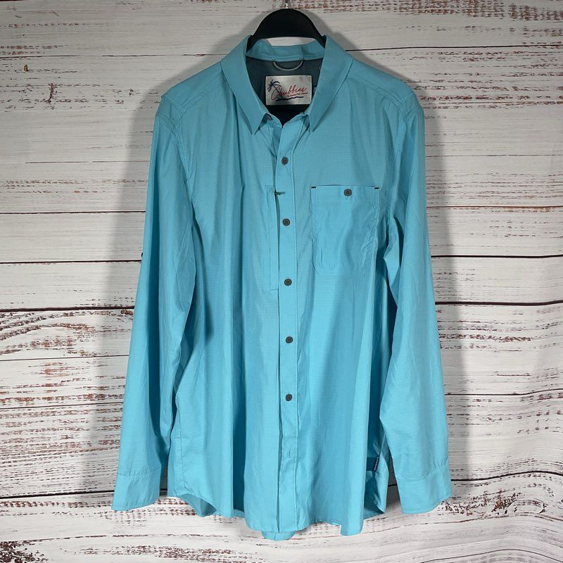 Chubbies Light Blue Long Sleeve Button Up Fishing Hunting Shirt - Size L