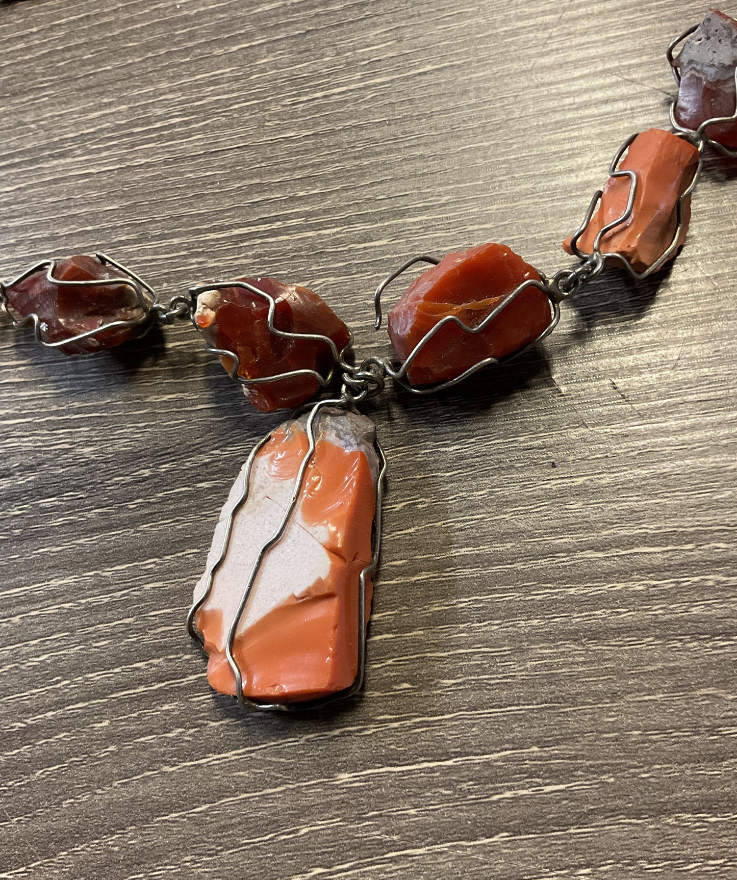 AS IS Mexico Sterling Silver Vintage Necklace with Carnelian Stones