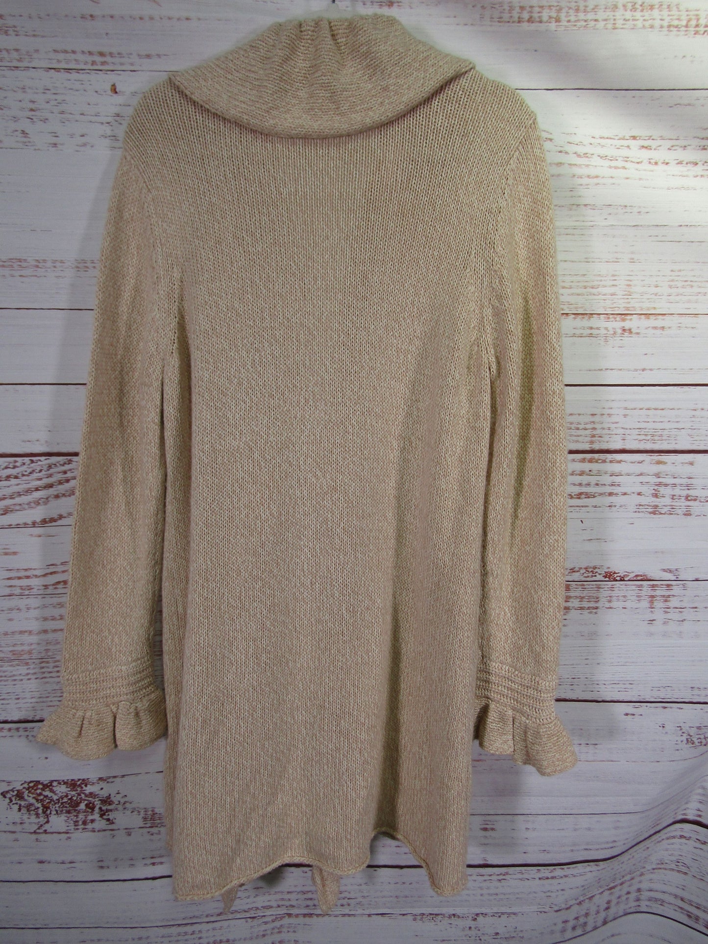 Magashoni Women's Beige Knit Ruffle Silk Cashmere Blend Cardigan Sweater Size XL