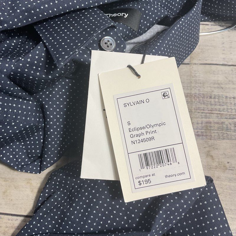 NWT Theory Sylvain Eclipse/Olympic Navy Graphic Print Button Up Shirt - Size S
