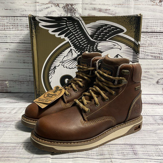 NOB Georgia Boot AMP LT Wedge Brown SPR Leather Work Boots Women's 8.5M