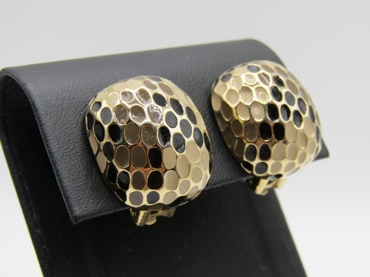 St. John Gold Plated Enamel Snake Print Clip-On Stud Earrings