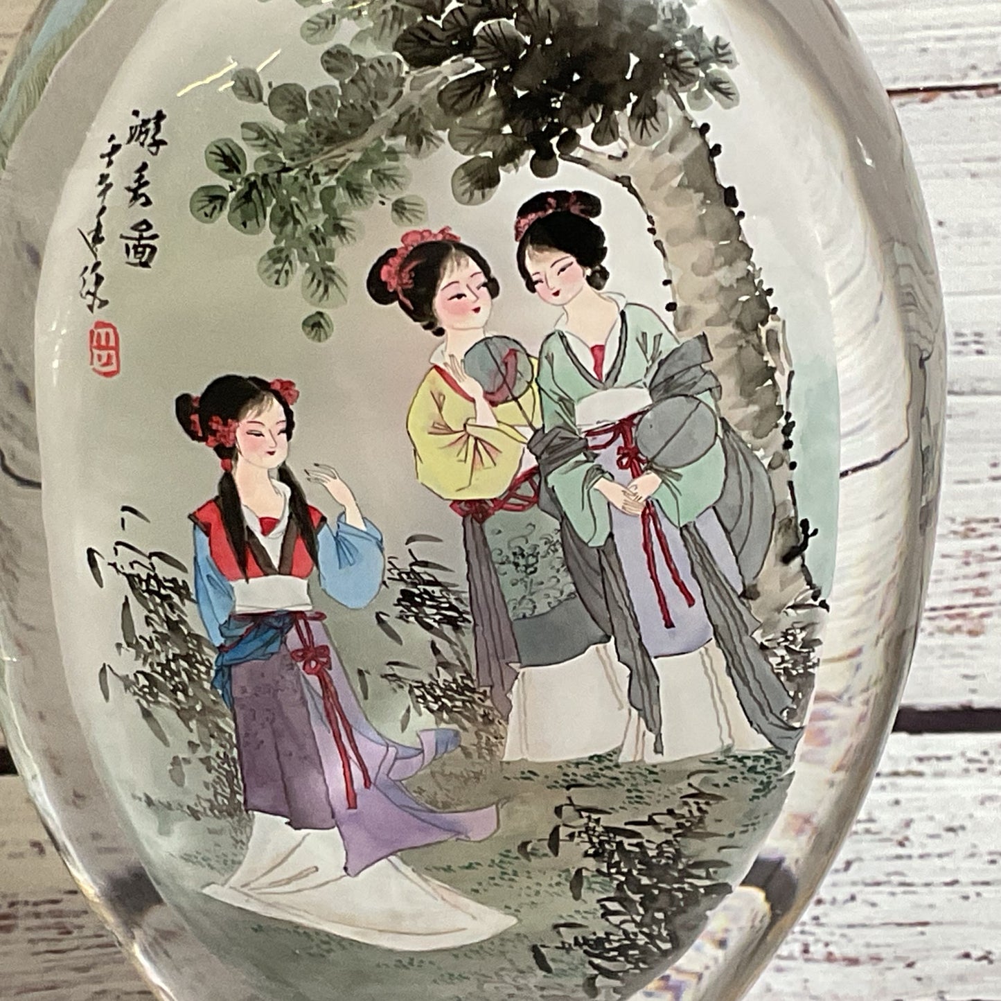 VTG./ANTIQUE Japanese Frosted Glass Reverse Hand Painted Bottle- 8.5"