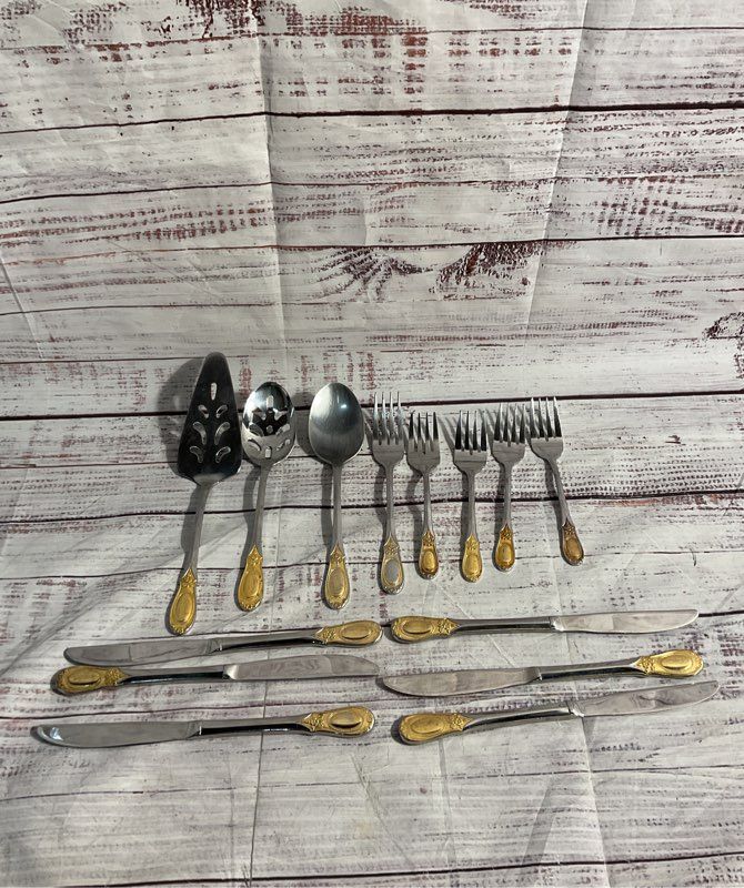 Set Of 14pc Godinger Grand Master Gold Electroplate Flatware Stainless Steel
