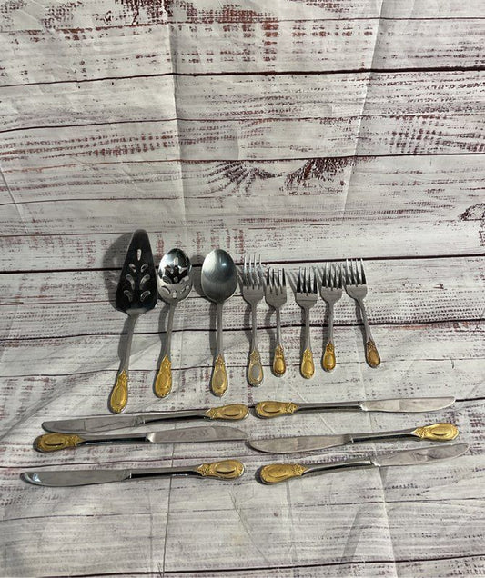Set Of 14pc Godinger Grand Master Gold Electroplate Flatware Stainless Steel