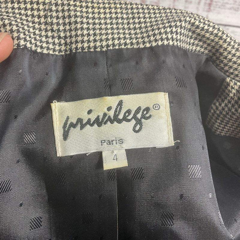 Privilege Paris 100% Wool Houndstooth Belted Notch Lapel Blazer Jacket - Size 4