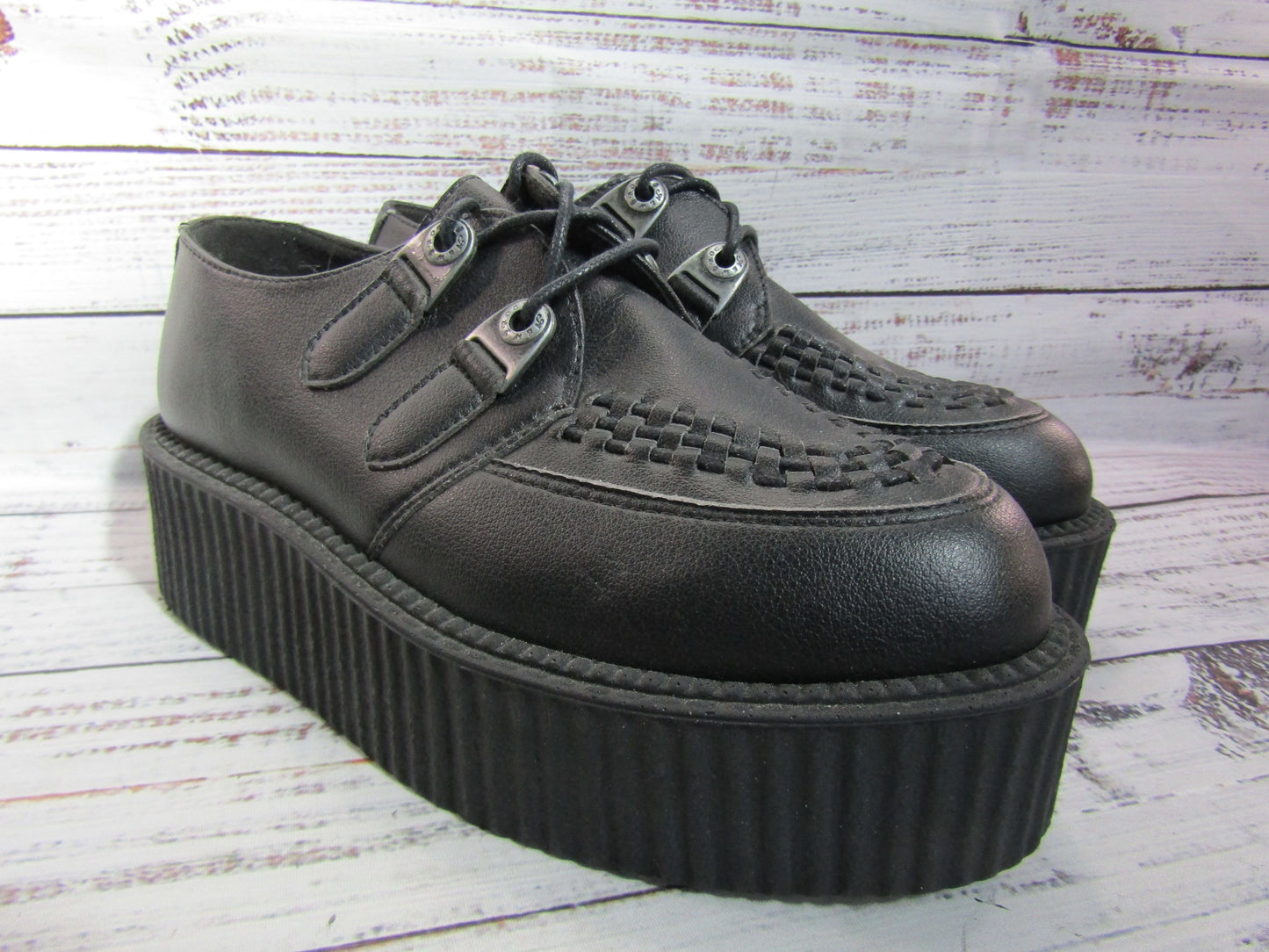 New Rock Creeper Women's Black Faux Leather Platform Oxford Size 7