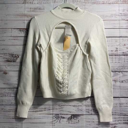 NWT Paola Bernardi Camila Cut-Out Knit White Mockneck Sweater - Size L