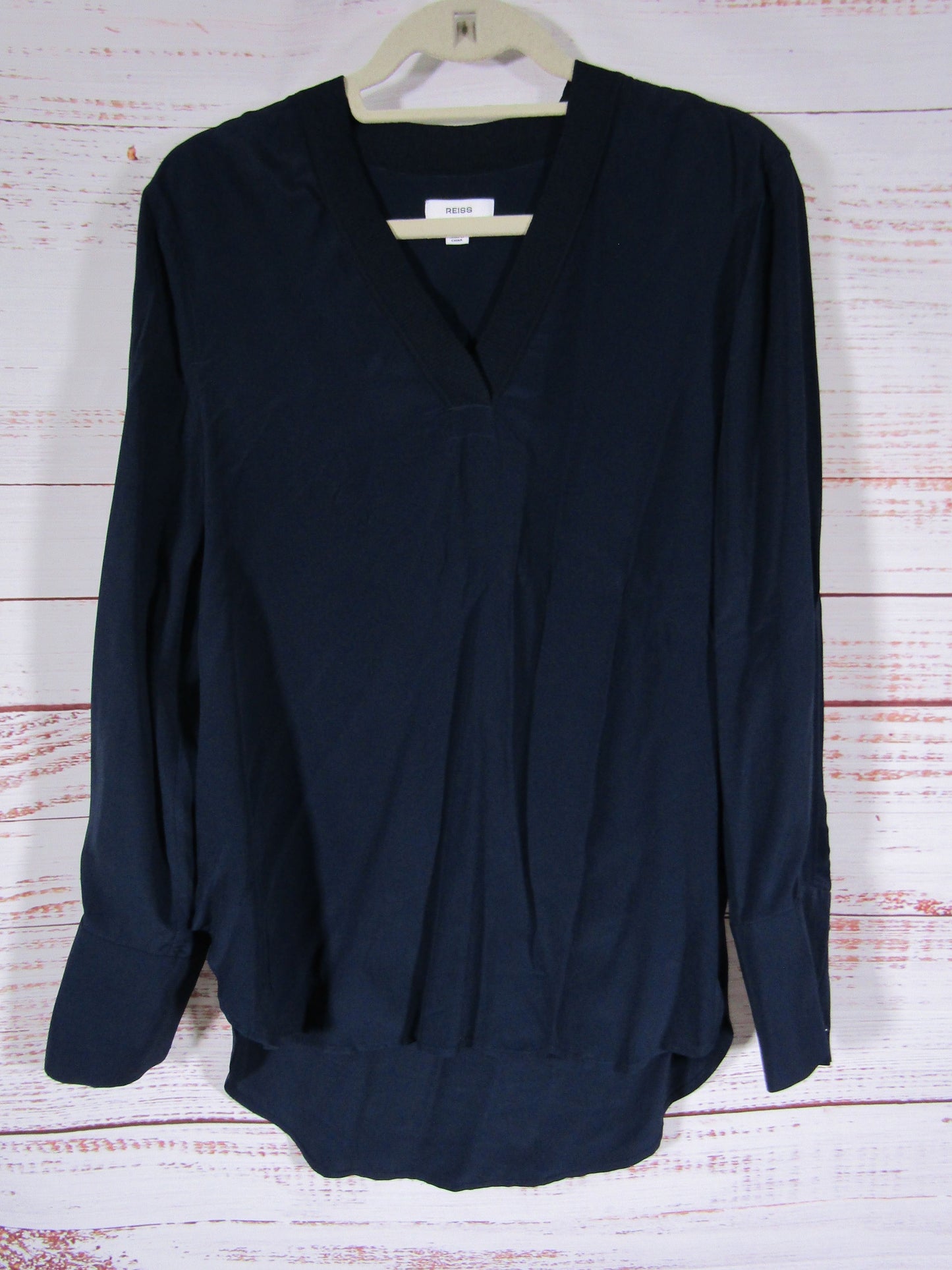 Reiss Women's Navy Blue V-Neck Long Sleeve Blouse Size 6