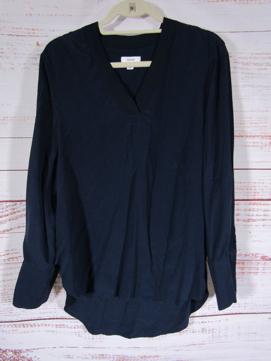 Reiss Women's Navy Blue V-Neck Long Sleeve Blouse Size 6