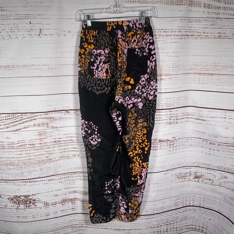Psophia Vazquez De Castro Black/Multi Animal Print Silk Blend Lounge Pants sz 34
