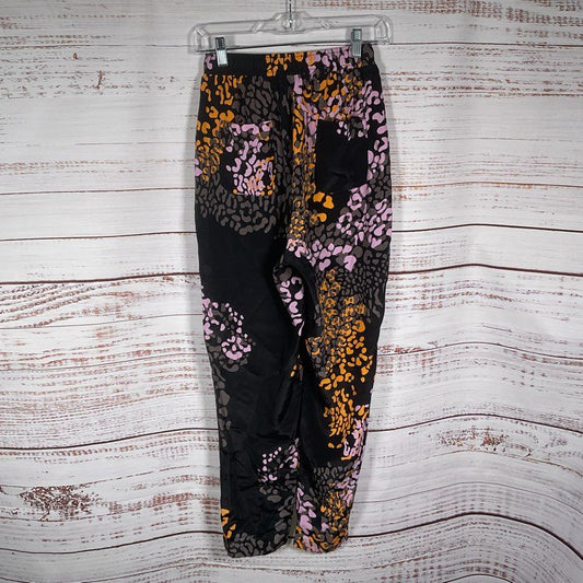 Psophia Vazquez De Castro Black/Multi Animal Print Silk Blend Lounge Pants sz 34