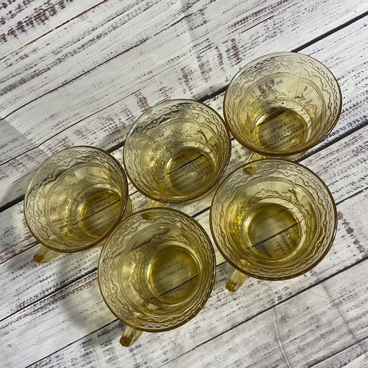 Vtg. Federal Glass Patrician Amber 5 Pc. Depression Era Tea Cup Set
