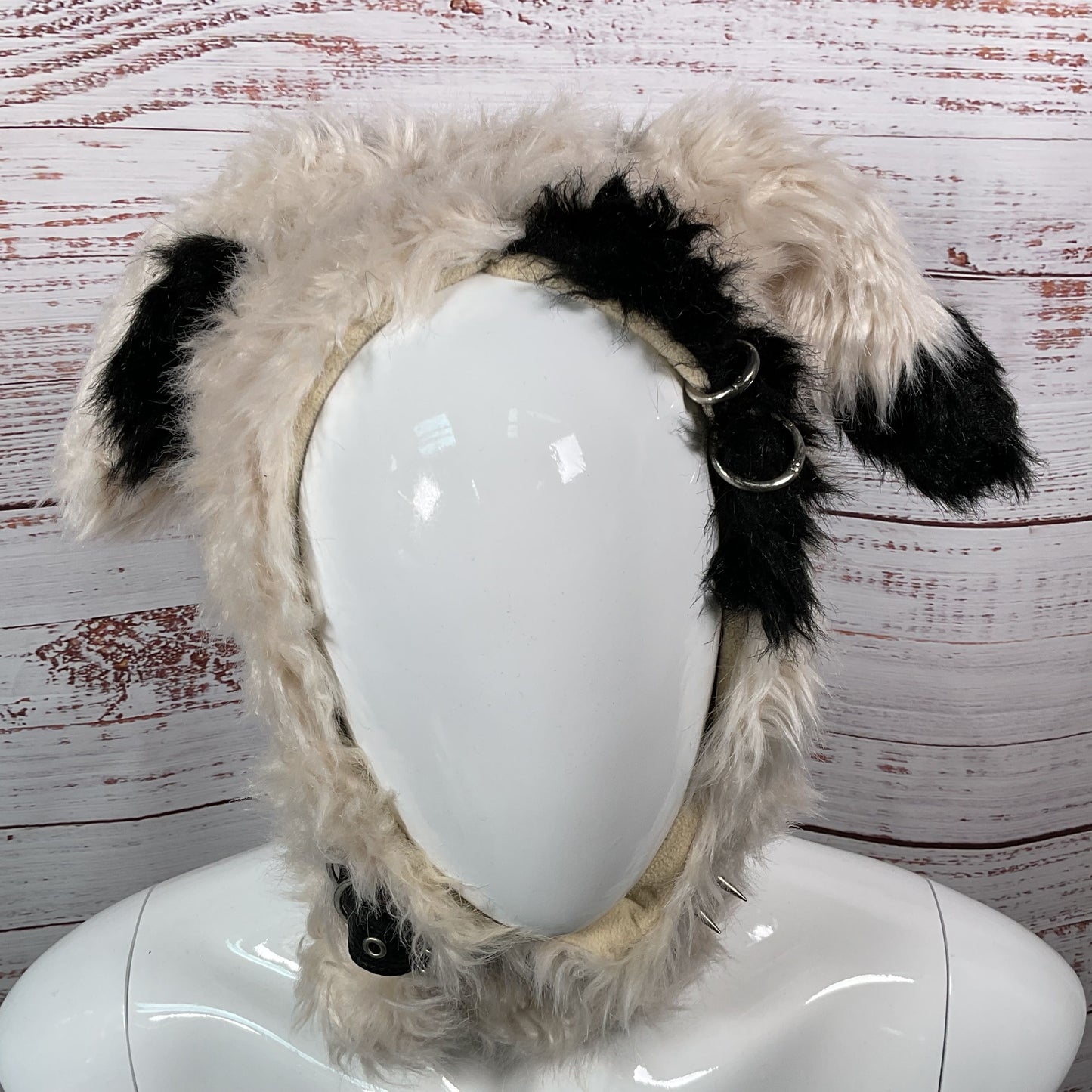 CFIERCE Faux Fur Studded Choker Punk Bunny Hoodie Hat