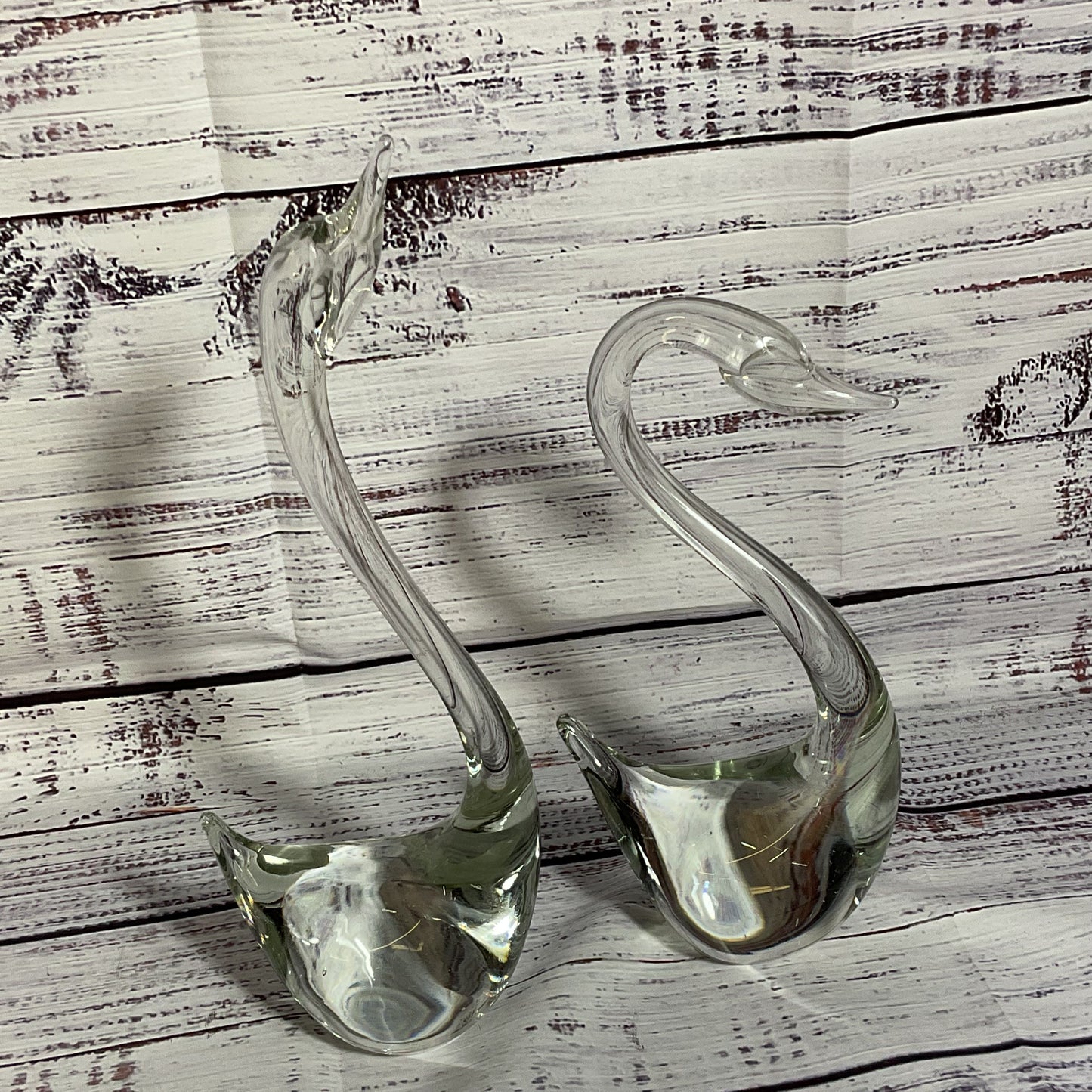 VTG. Murano?? Swan Glass Figurines- 7.5" & 9.25"