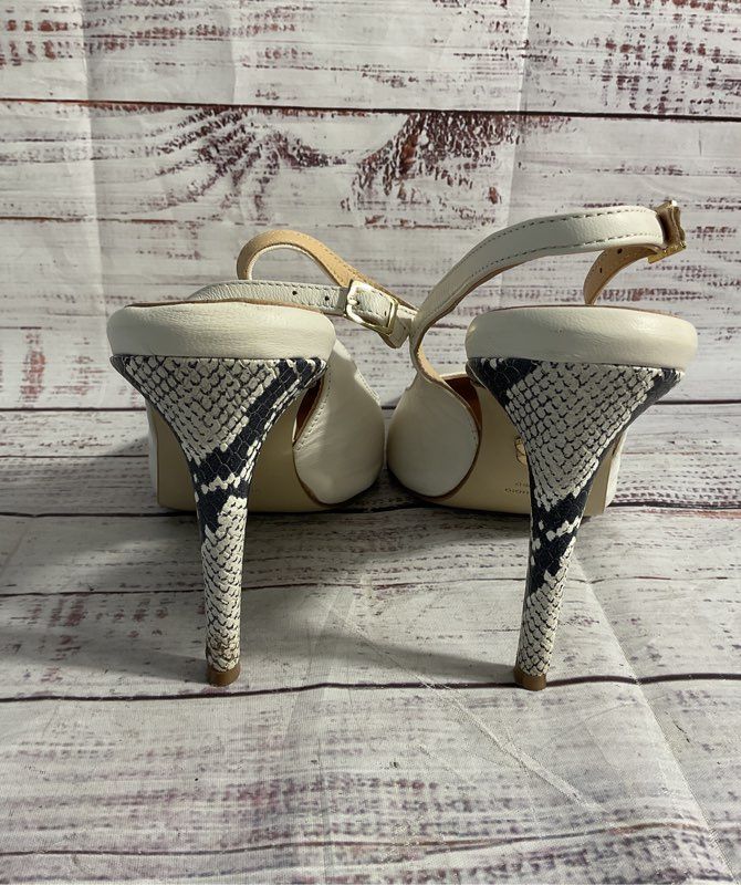 Beautiisoles Women's Slingback White Leather Pumps Size 10 Made in Italy