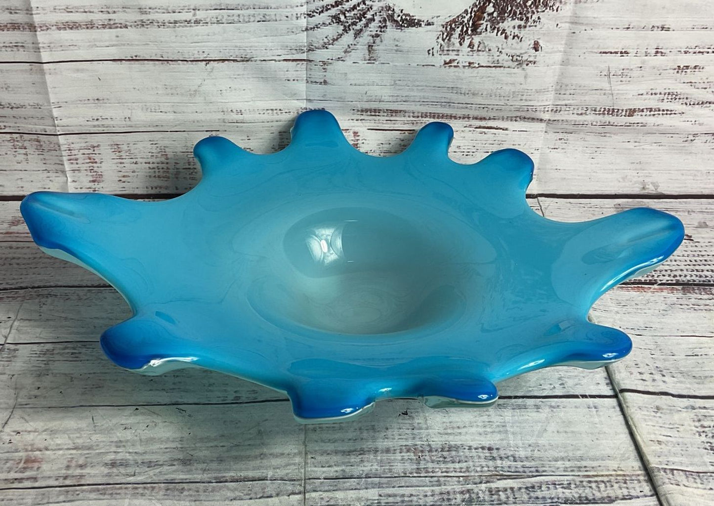 Modern Water Drop Splash 14.5" Glass Decorative Bowl Blue