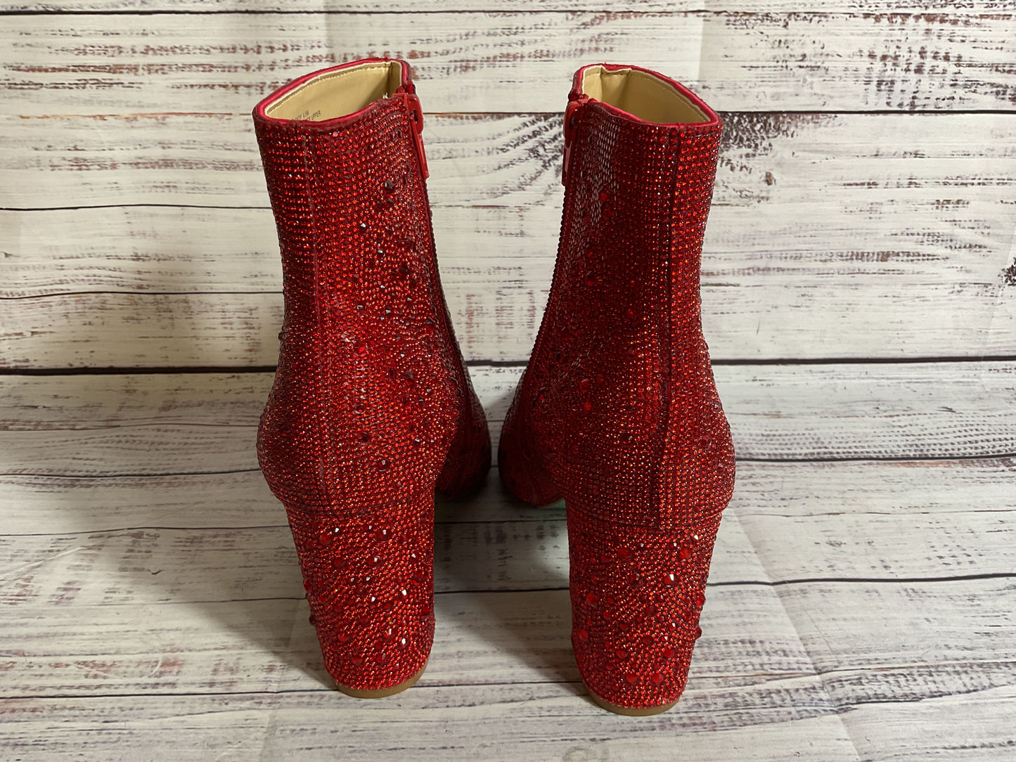 NWB BETSEY JOHNSON Women's Red Glass Stones Booties Shoes- SZ 9.5M