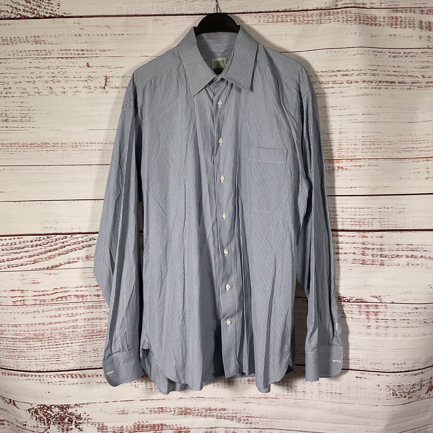 Armani Collezioni Blue Black White Stripe Button up Dress Shirt 16.5 42 L