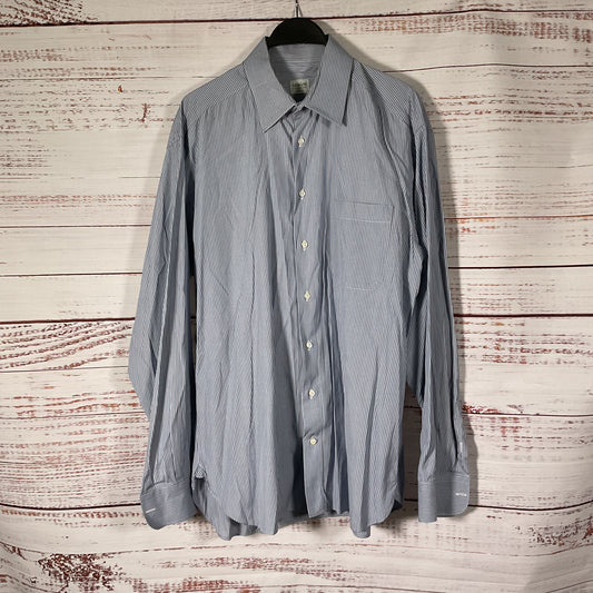 Armani Collezioni Blue Black White Stripe Button up Dress Shirt 16.5 42 L