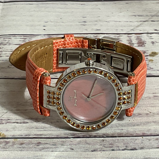 LUCIEN PICCARD Women's Stainless Steel Rhinestone Orange Leather Band Watch
