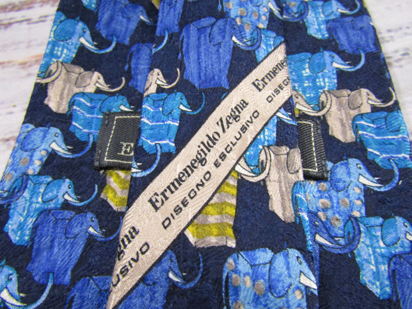 Ermenegildo Zegna Men's Blue Elephant Print Silk Tie Made in Italy
