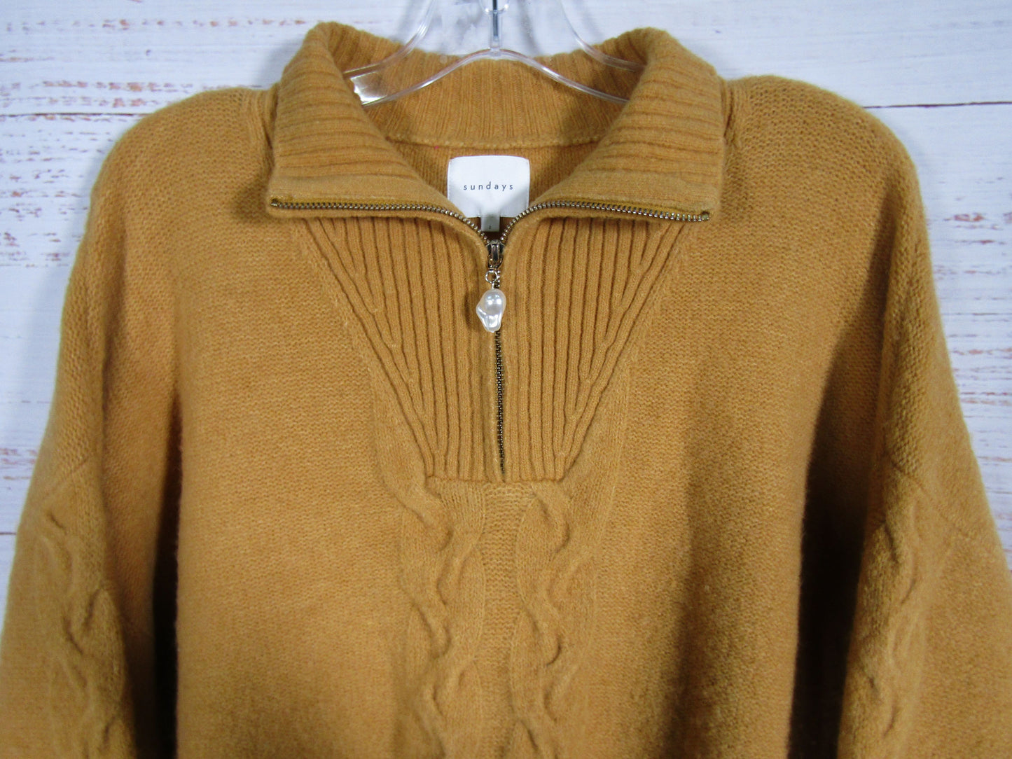 We Are Sundays Women's Mustard Yellow 1/4 Zip Cable Knit Sweater Size 2