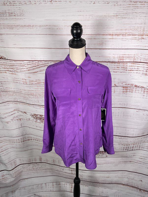 NEW Juicy Couture Sloane Blouse Women's Size 2 Long Sleeve Pockets Purple
