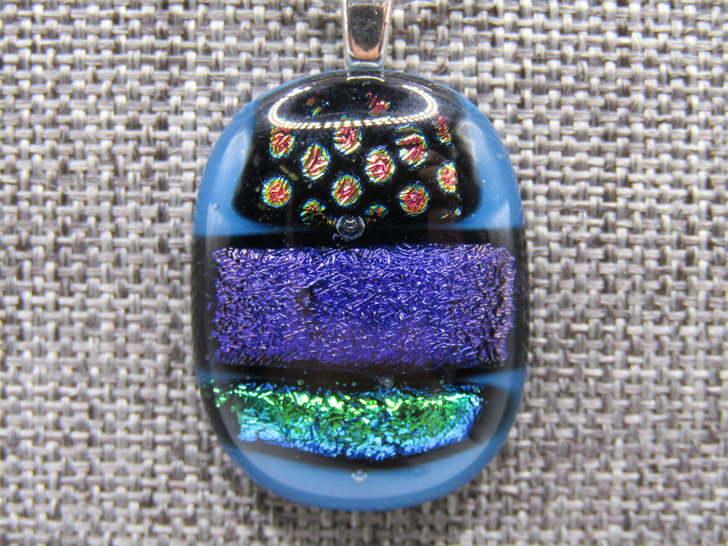 Vintage Artisan Handcrafted Dichroic Glass Pendant Sterling Silver Necklace
