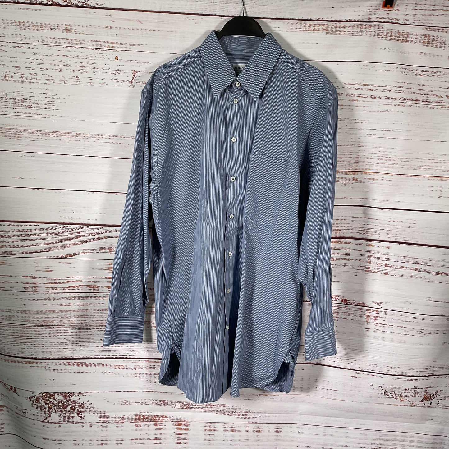 Armani Collezioni Blue White Stripe Button Up Long Sleeve Dress Shirt 16.5 42 R