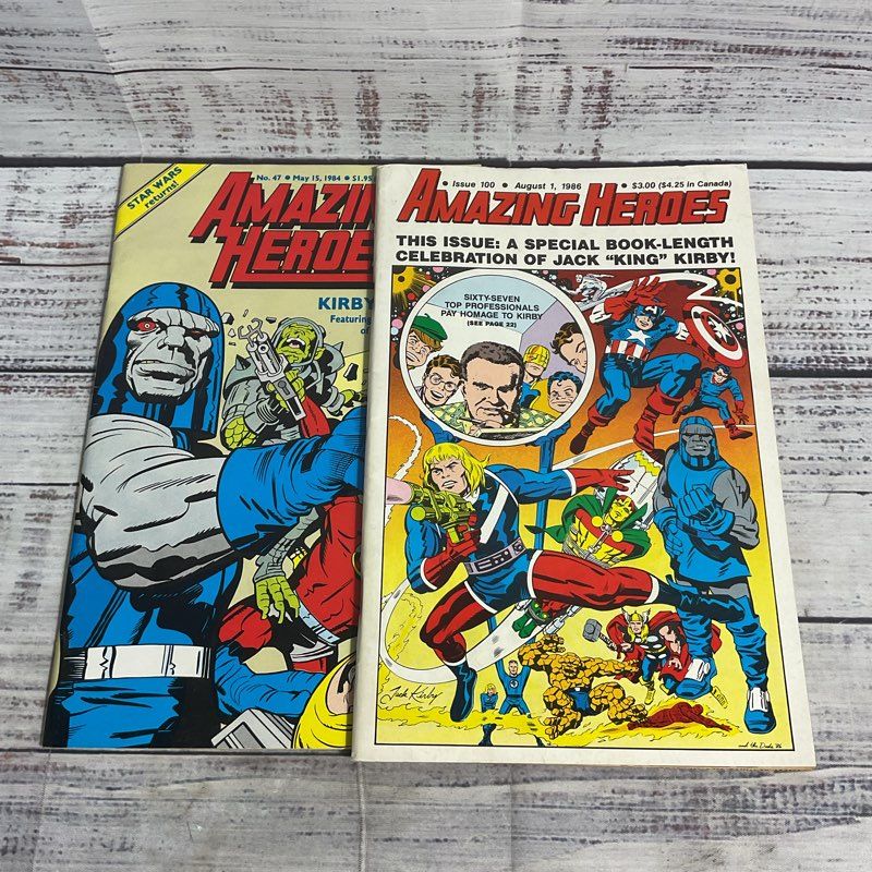 VTG. 80s Amazing Heroes #47 & #100 Jack Kirby Superhero Comic Magazine Set Of 2