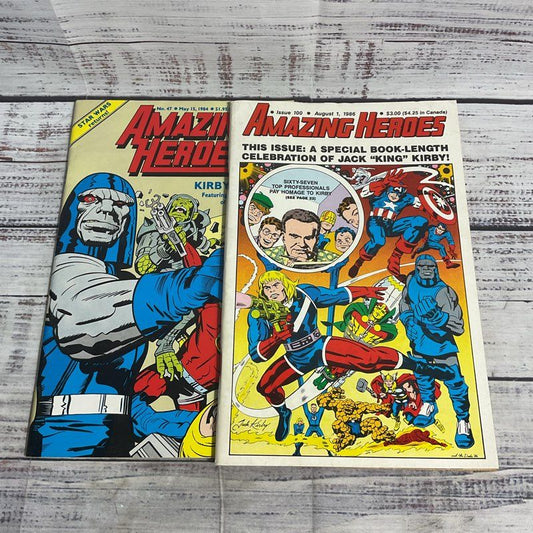 VTG. 80s Amazing Heroes #47 & #100 Jack Kirby Superhero Comic Magazine Set Of 2
