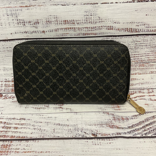Rioni Black Logo Monogram Patent Leather Folding Zip Wallet