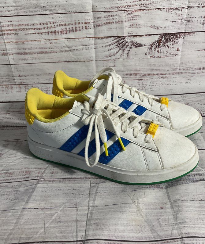Adidas Grand Court 2.0, LEGO Sneakers White Blue Yellow Size 8.5 US