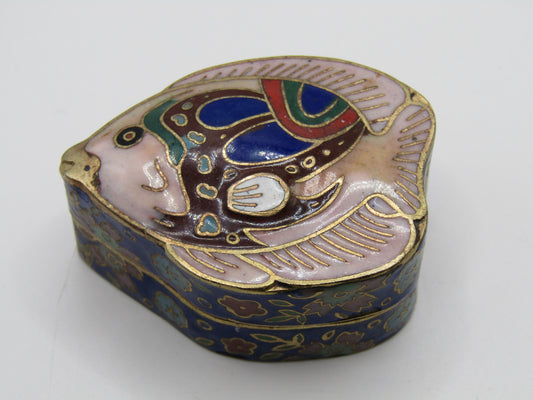 Vintage Handcrafted Cloisonne Enamel Fish Pill Box