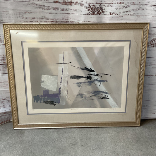 Signed VTG. 1/1 R. BAYELEY "Leaf Again" 2 Abstract Artwork- FRAMED 36.5" X 46"