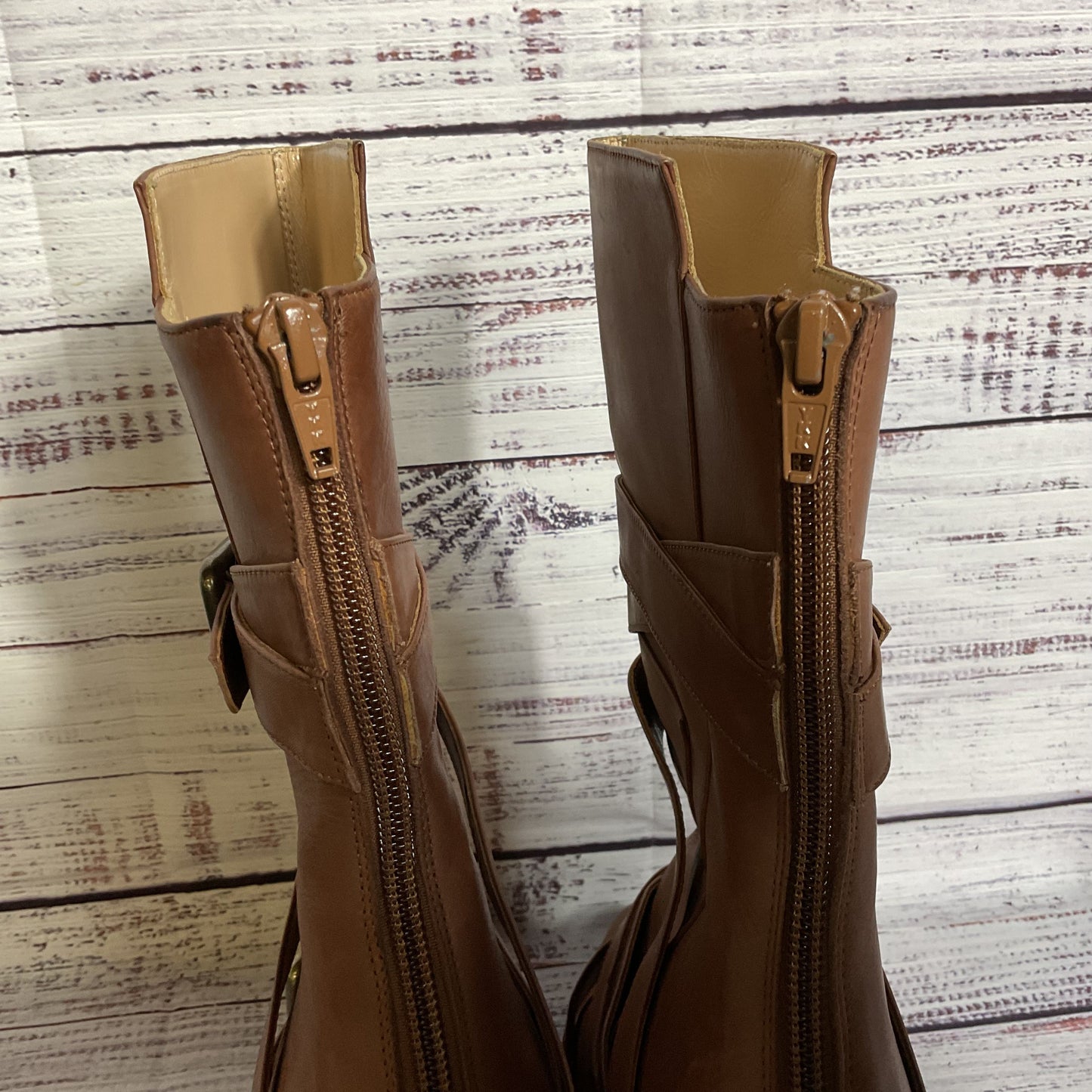 MANOLO BLAHNIK Women's Brown Leather Strap Mid Calf Boots- SZ 37.5