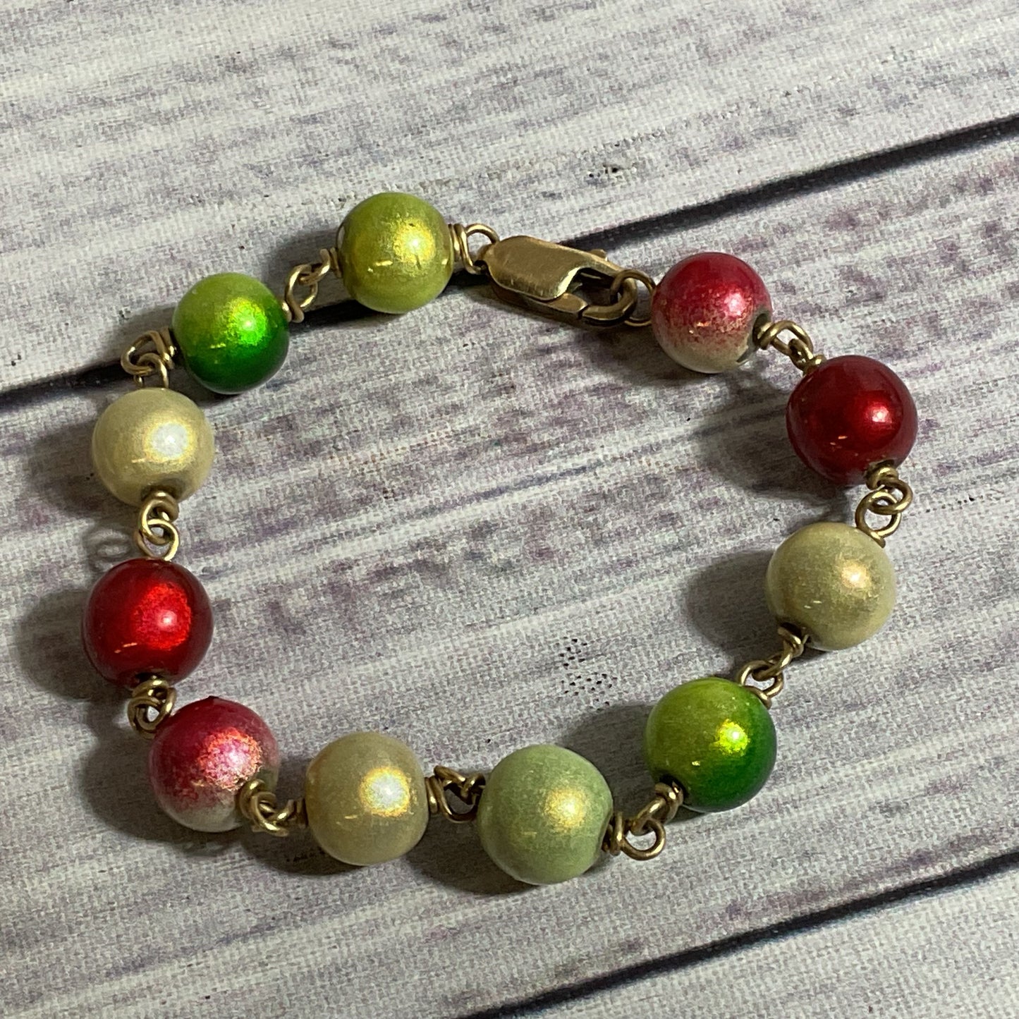 14K Gold Filled Multi Color Beaded Bracelet- 6"