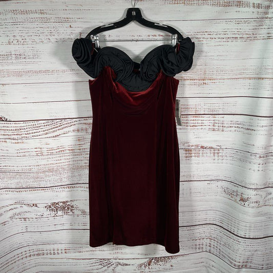 NWT Aidan Mattox Ruffled Off Shoulder Burgundy Red Velvet Mini Dress - Size 14