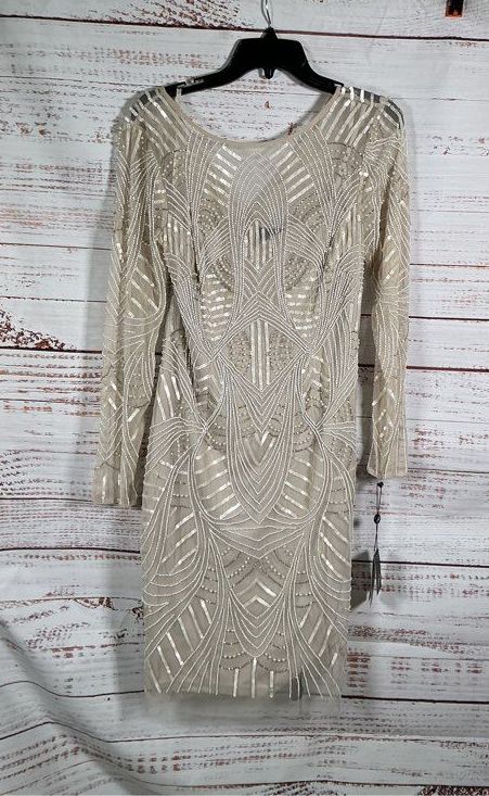 NWT Women's Adrianna Papell Beige Beaded Cocktail Dress Size 8 Retail $279