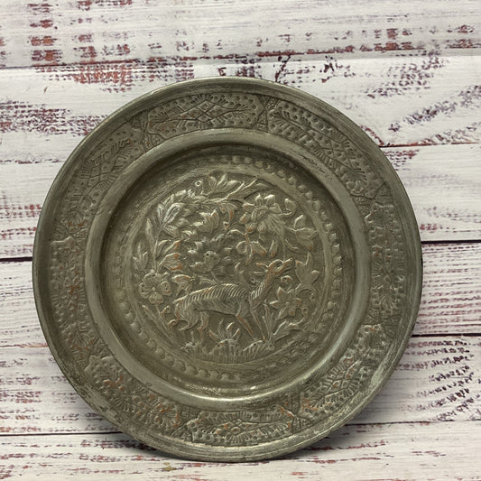 Hand Hammered Stamped Tinned Copper Deer Flowers Wall Hanging Art 8"