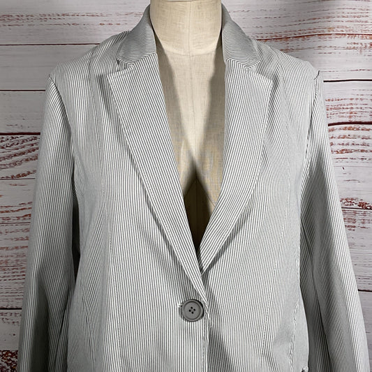 NWT MAX STUDIO Women's One Button Gray/White Stripped Blazer- SZ L