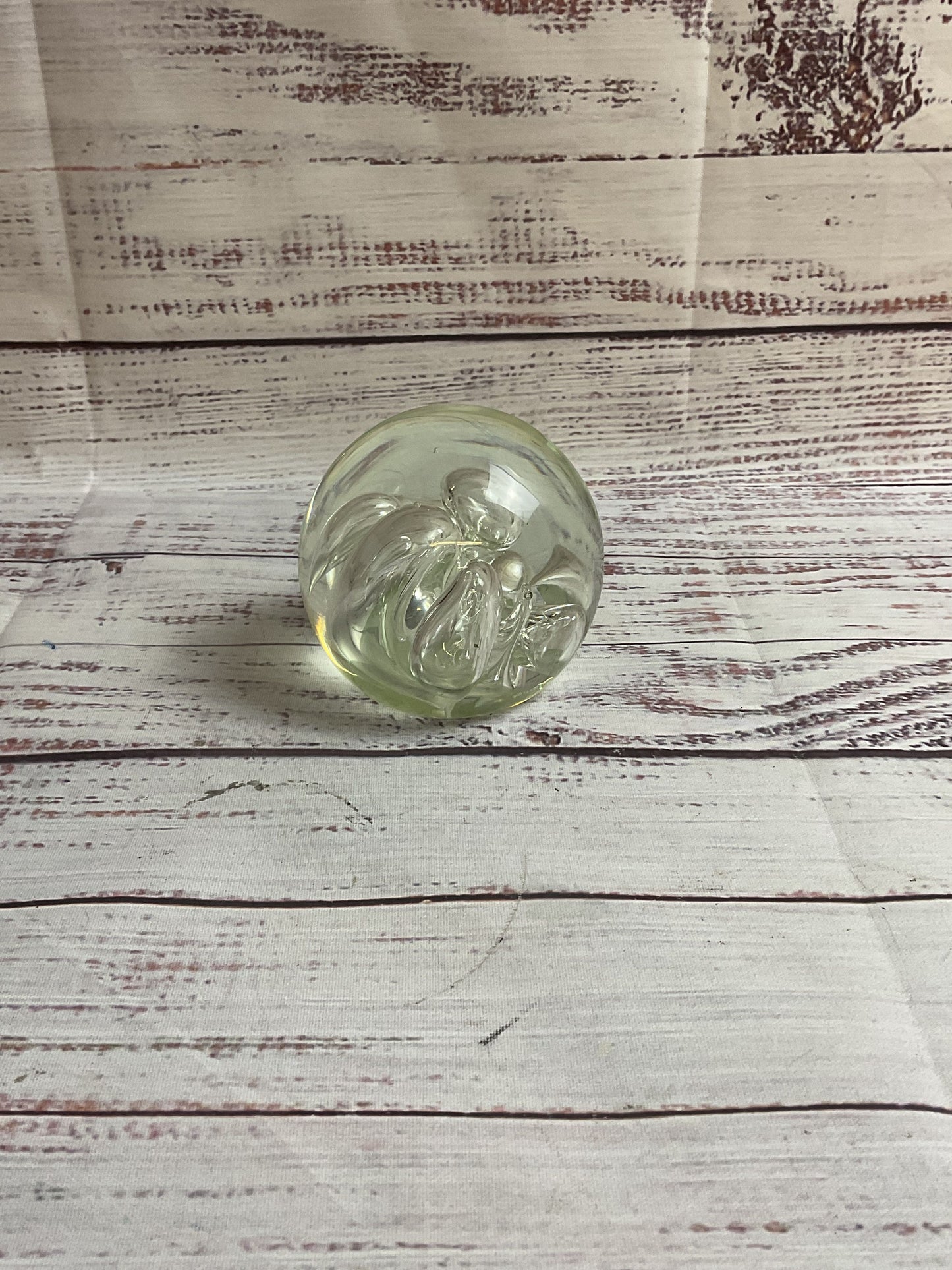 Karg Signed Clear Glass Bubbles Paperweight