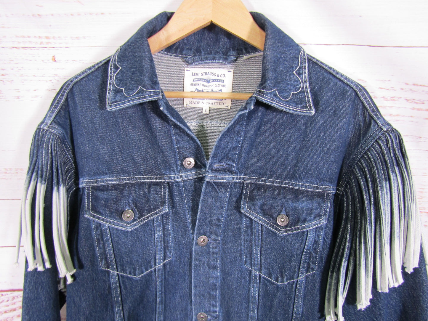 Levi's Women's Blue Oversized Rancher Fringe Jacket Size S