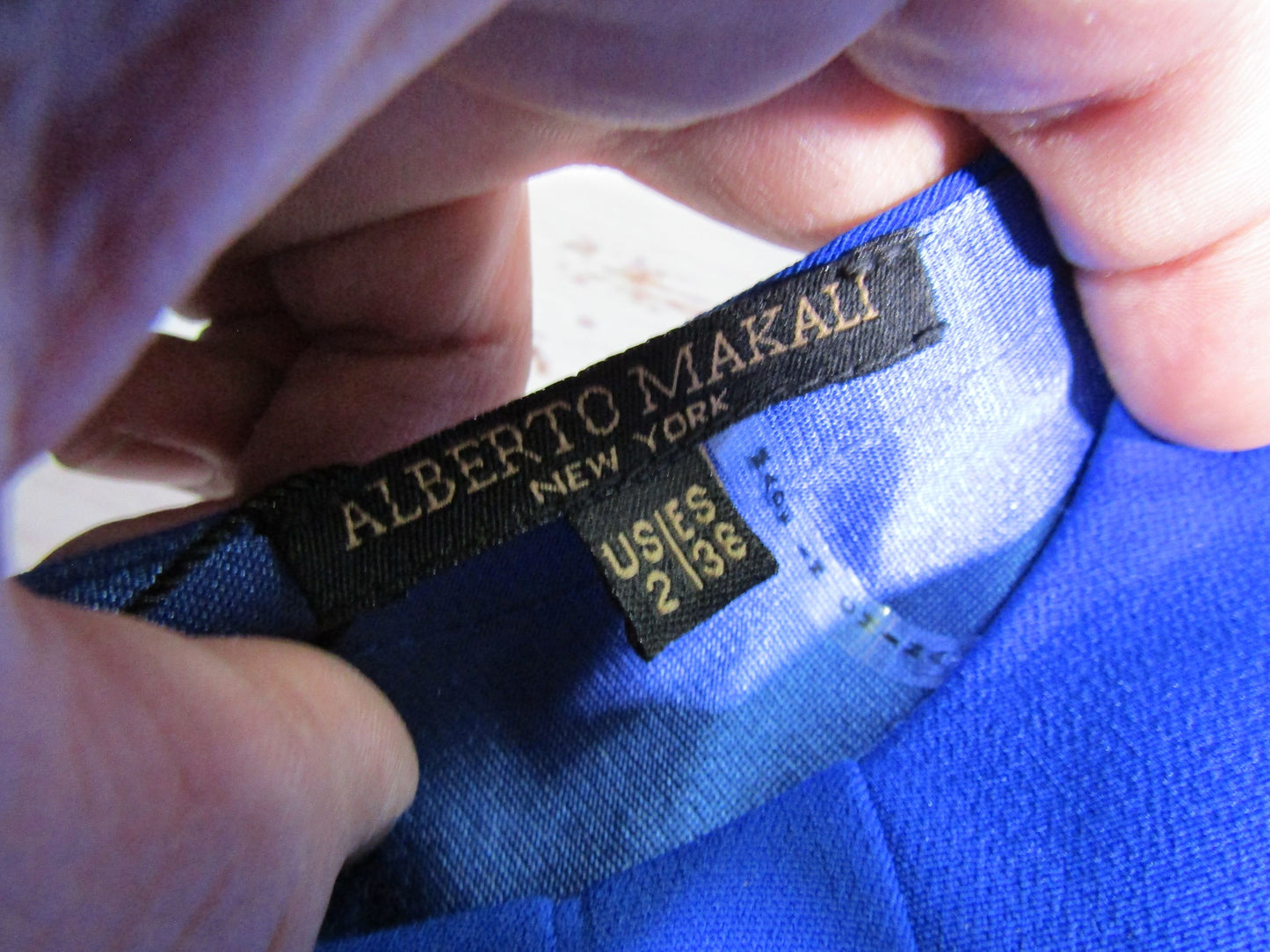 Alberto Makali Women's Royal Blue Crepe Ruffled 3/4 Sleeve Dress Size 2